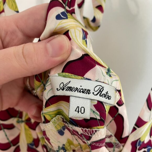 AMERICAN RETRO Pink Berry Green Dragonfly Bug Satin 100% SILK Fit & Flare Dress - Picture 6 of 16